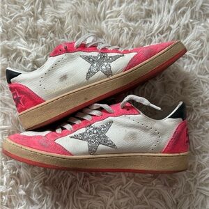 Golden Goose Women’s Ballstar White and Pink Sneakers with Glitter Star